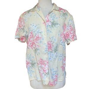 1990s Jones New York Sport Floral Linen‎ Button Down Shirt